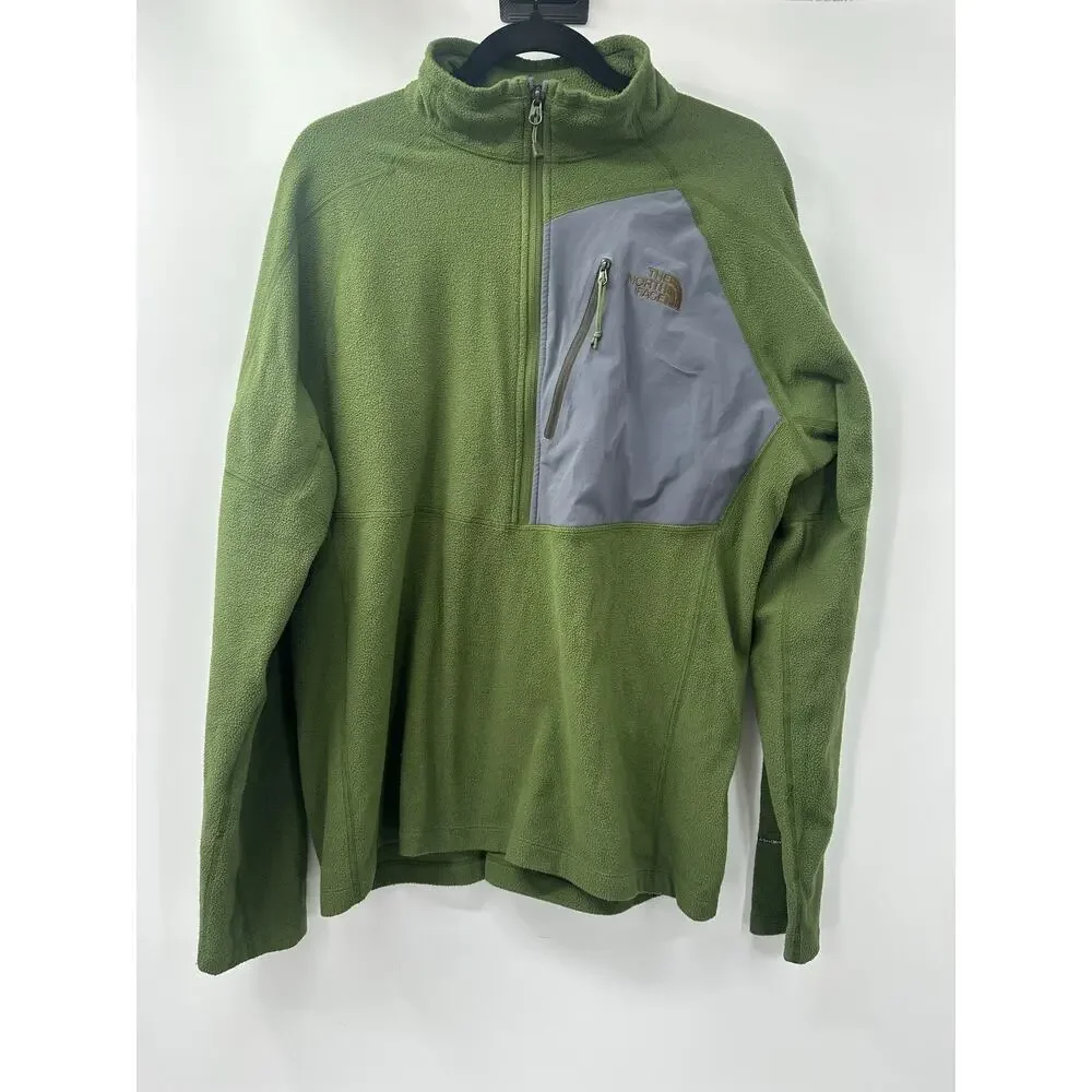 The North Face Men's Fleece Pullover FlashDry Olive Green Sweater Gray Pocket XL